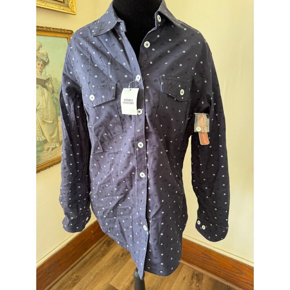 NWT Bit & Bridle Small Wrinkle Resistant Horse Print Button Shirt 100% Cotton